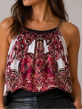 Cache Vintage Y2K Floral Paisley Chainlink Blouse Medium
